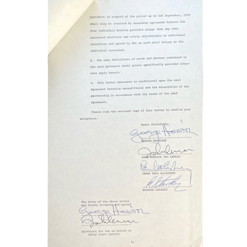 The Beatles break-up contract up for auction for $500K